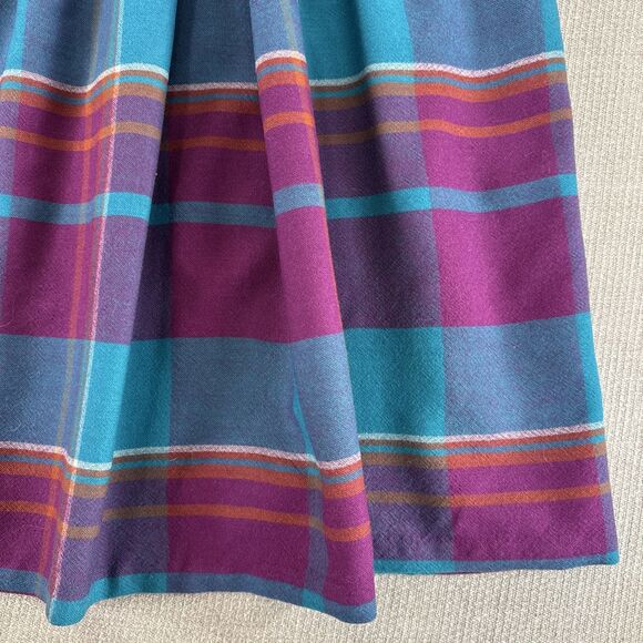 Vintage Pleated Plaid Wool Midi Skirt Purple Teal Pink Lined Fall Winter Skirt - Picture 4 of 7